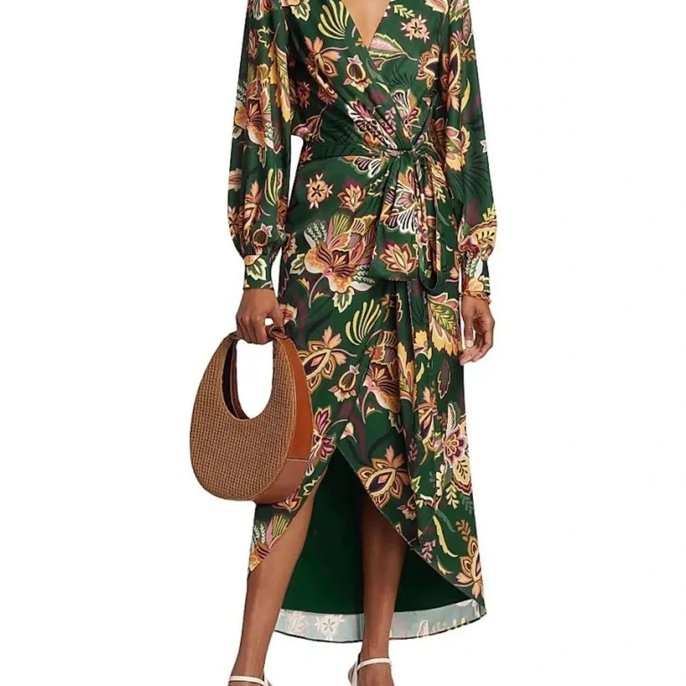 NWT Ramy Brook Green Floral Daisy Long Sleeve Dress $495 Size 0 - Picture 2 of 3